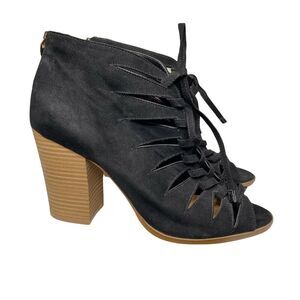 Melrose And Market Zora Lace Up Peep Toe Heels Black Size 9